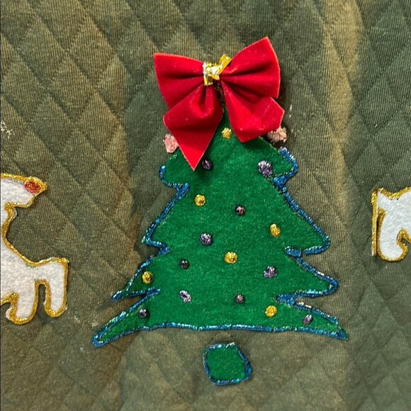 3D Ugly Christmas Sweater Santa Reindeer Gifts Unisex XL Olive Green Upcycle - Picture 10 of 10